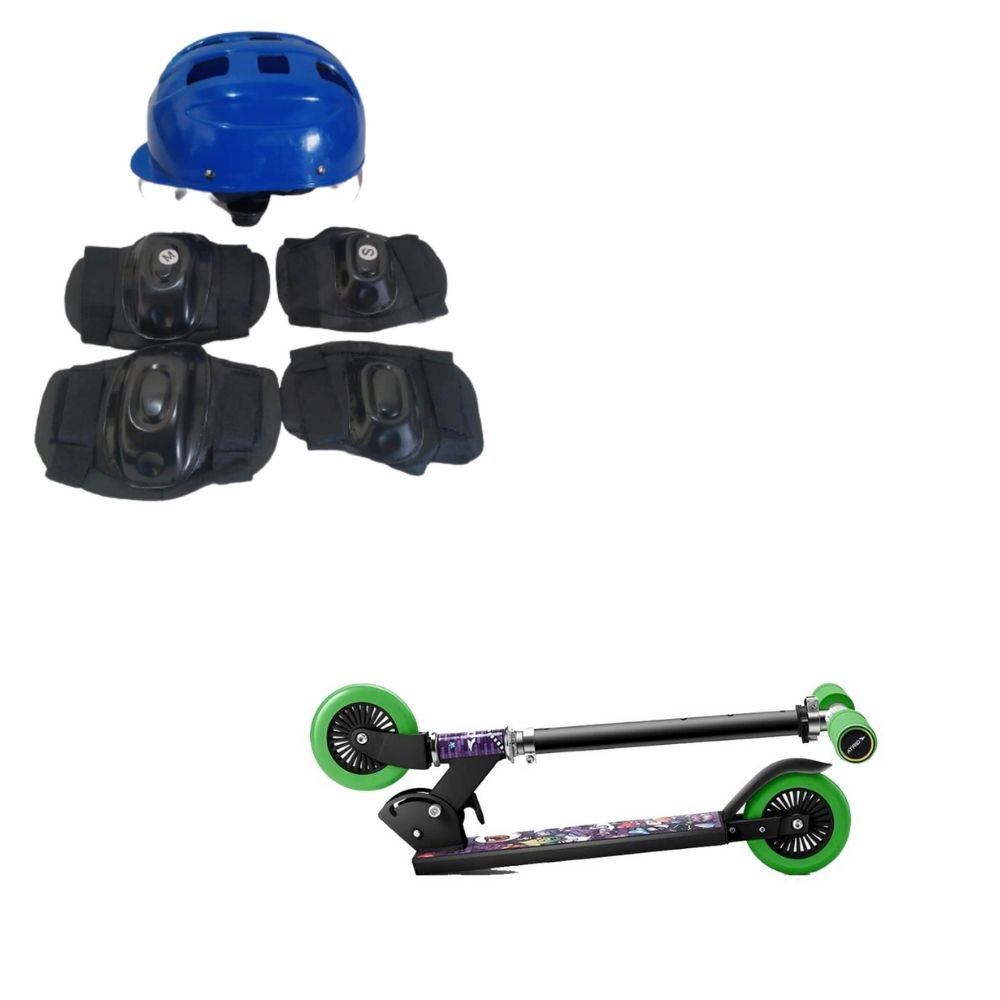 Patinete Infantil Atrio Masculino 2 rodas Monster-  ES271 Multilaser + Kit Proteção Infantil 3X1 Azul Unisex Xalingo