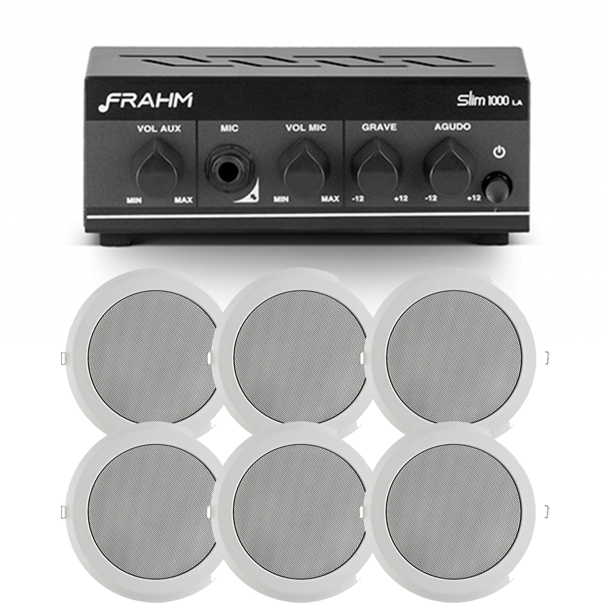 COMP Kit Sonorização Comercial até 100 m² com 6 Caixas Arandelas 25W Receiver Slim 1000 LA G2