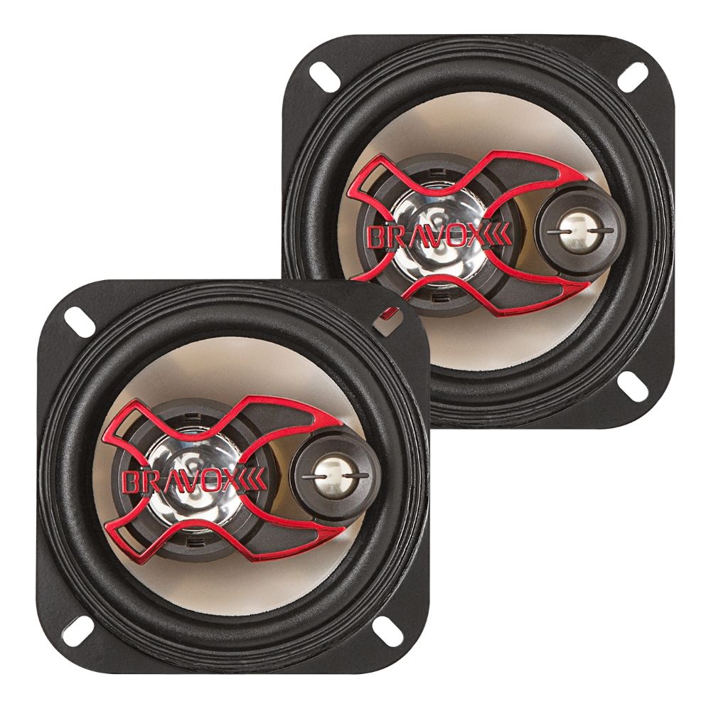 Kit Par Alto Falante Automotivo Bravox B3X40X 4 pol 80W RMS + Par de Alto Falantes Bravox Triaxial 6 pol B3X60X 100WRMS