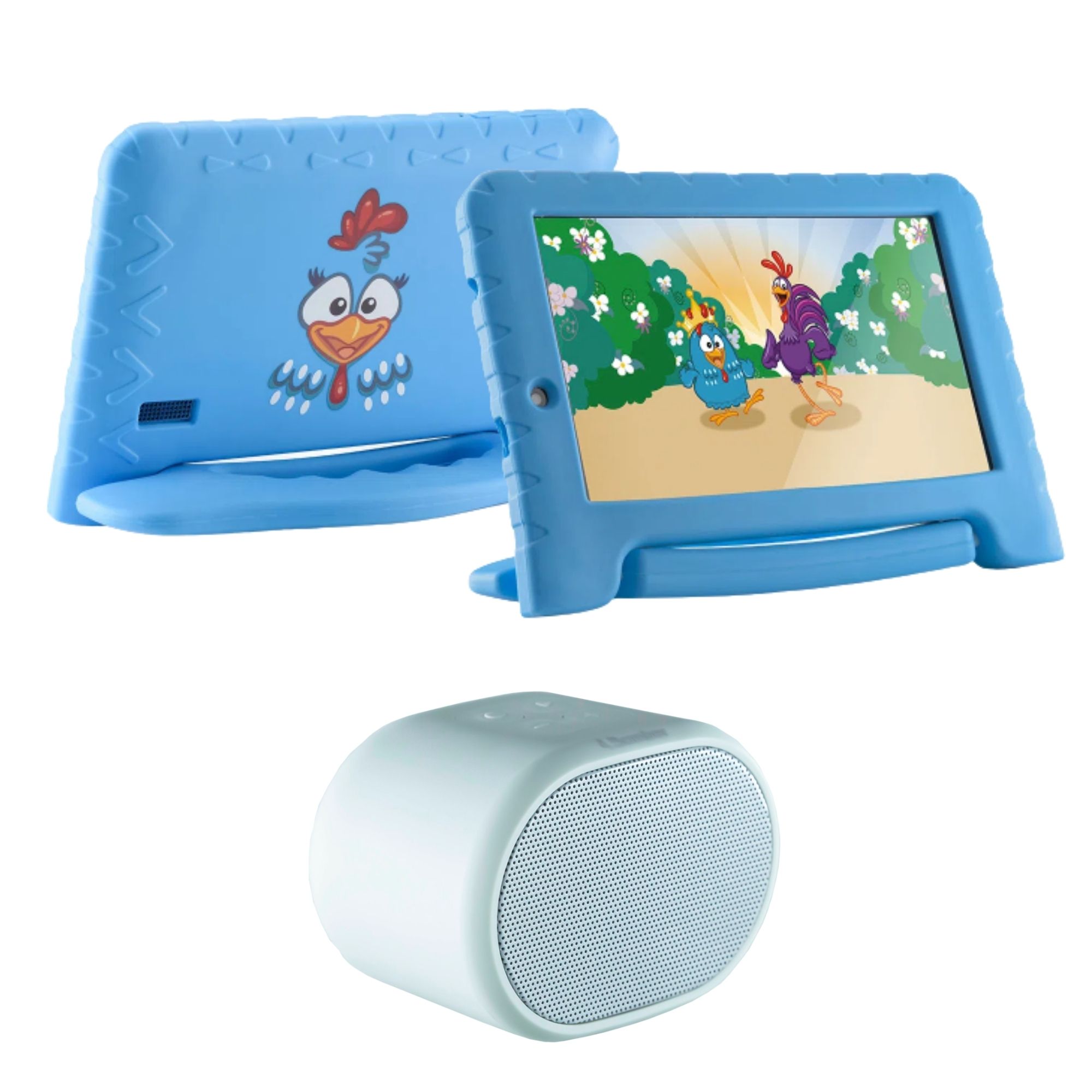 COMP Kit Tablet Galinha Pintadinha Plus 16GB Multilaser + Caixa de Som Bluetooth Portátil Mybomber 2 Bomber