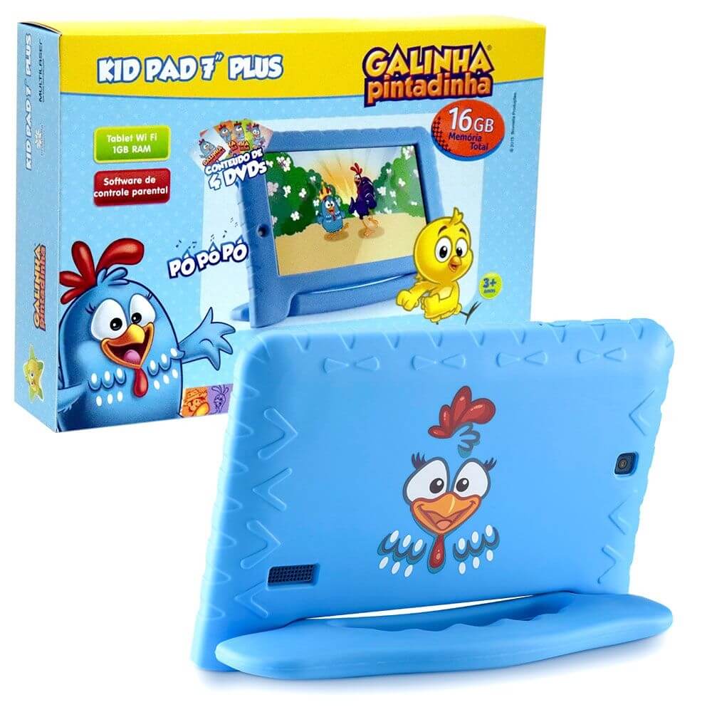 COMP Kit Tablet Galinha Pintadinha Plus 16GB Multilaser + Caixa de Som Bluetooth Portátil Mybomber 2 Bomber