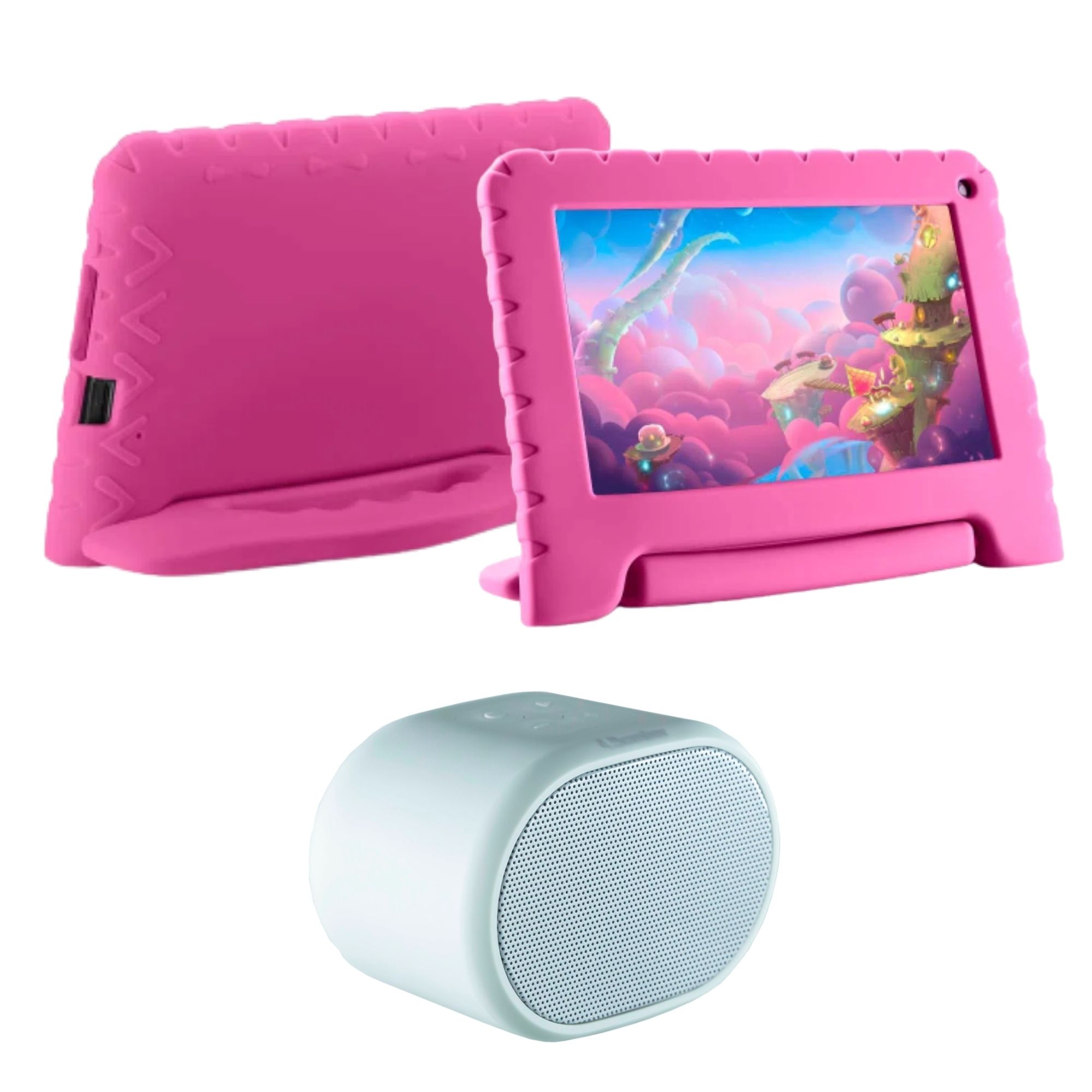 COMP Kit Tablet Kid Pad Lite Multilaser 7 Pol. 8GB Quad Core Android 8.1 Rosa + Caixa de Som Bluetooth Portátil Bomber