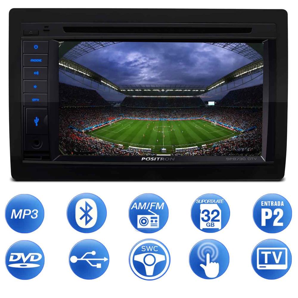 COMP Kit Central Multimídia Palio Strada Siena Idea SP8730DTV TV BT USB Positron + Moldura + Câmera de ré + Chicotes