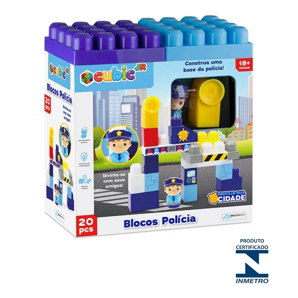 Blocos de Encaixe Polícia Cubic Jr 20 Peças Multikids - BR1390