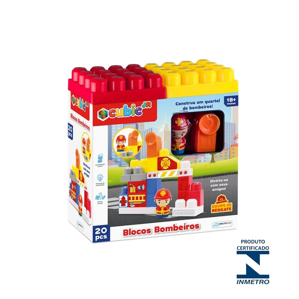Brinquedo Bloco de Encaixe Bombeiros Cubic Jr 20 peças  Multikids - BR1391