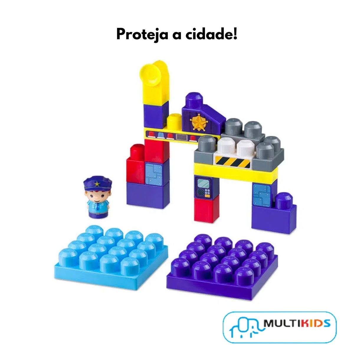 Brinquedo De Montar Policia Cubic Jr 31 Peças Blocos De Encaixe Veículo Sortido Multikids - Br1392