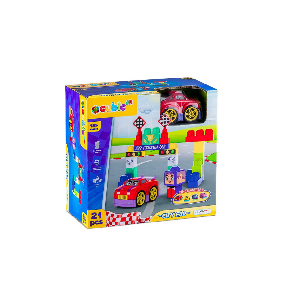 Brinquedos de Montar Cubic Jr Blocos City Car 21 Peças Multikids - BR1395
