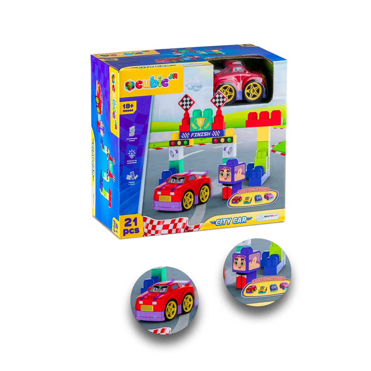 Brinquedos de Montar Cubic Jr Blocos City Car 21 Peças Multikids - BR1395