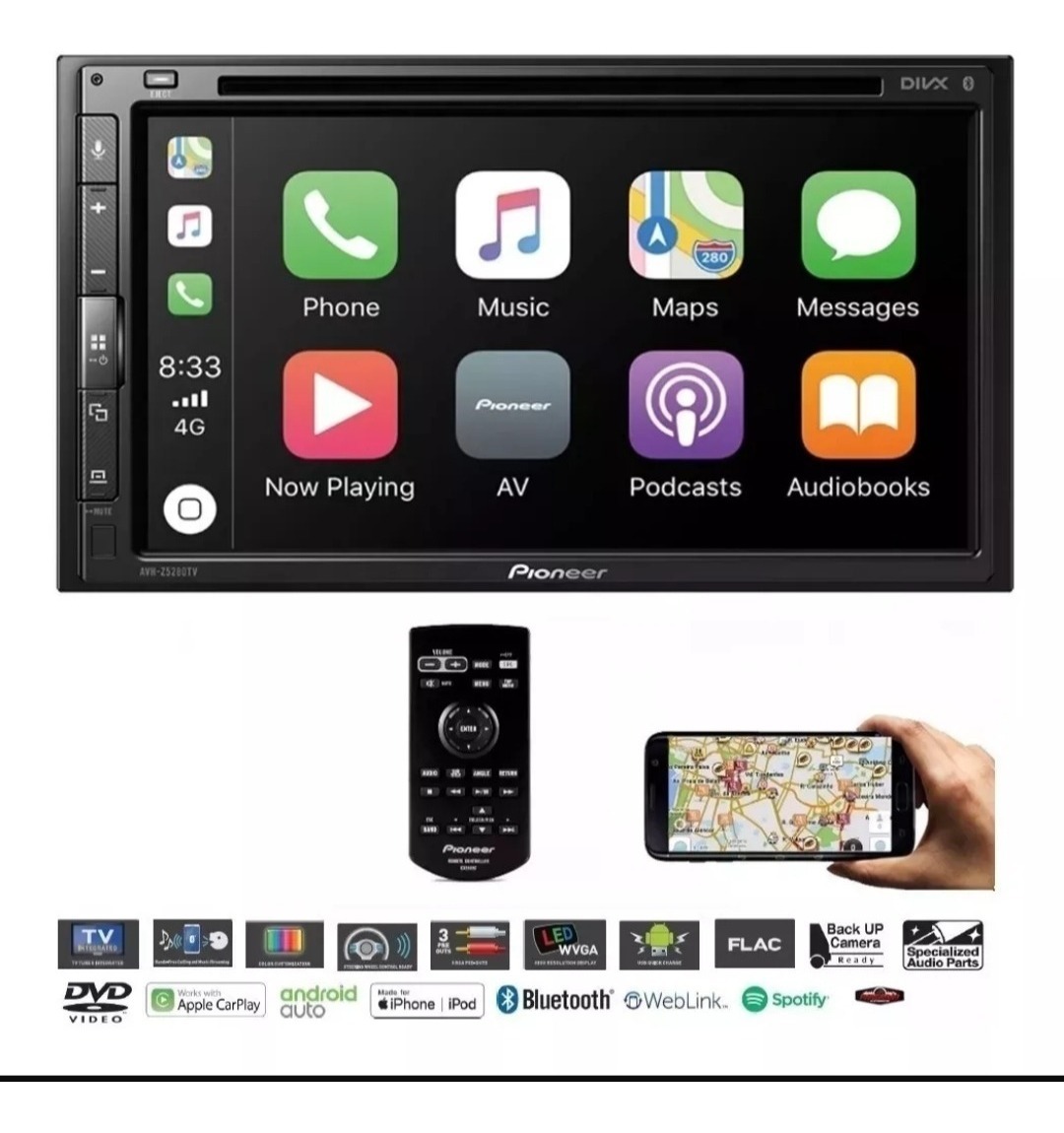 COMP Kit Central Multimídia Fiat Punto 2008 a 2012 AVH-Z5280TV Pioneer 6,8 Pol BT + Moldura + Câmera de ré + Chicotes