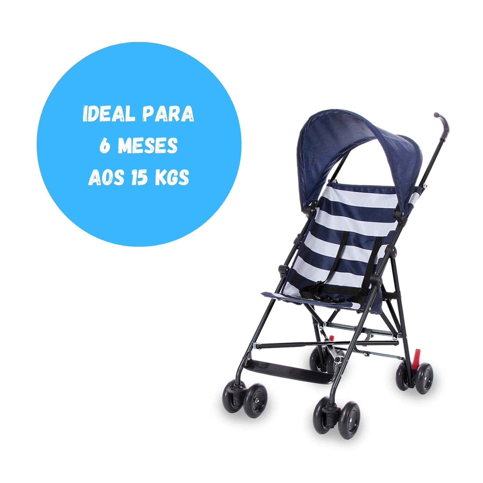Carrinho de Bebê Guarda-Chuva Baby Navy Capota Retrátil e Removível até 15kg Azul Multikids - BB557