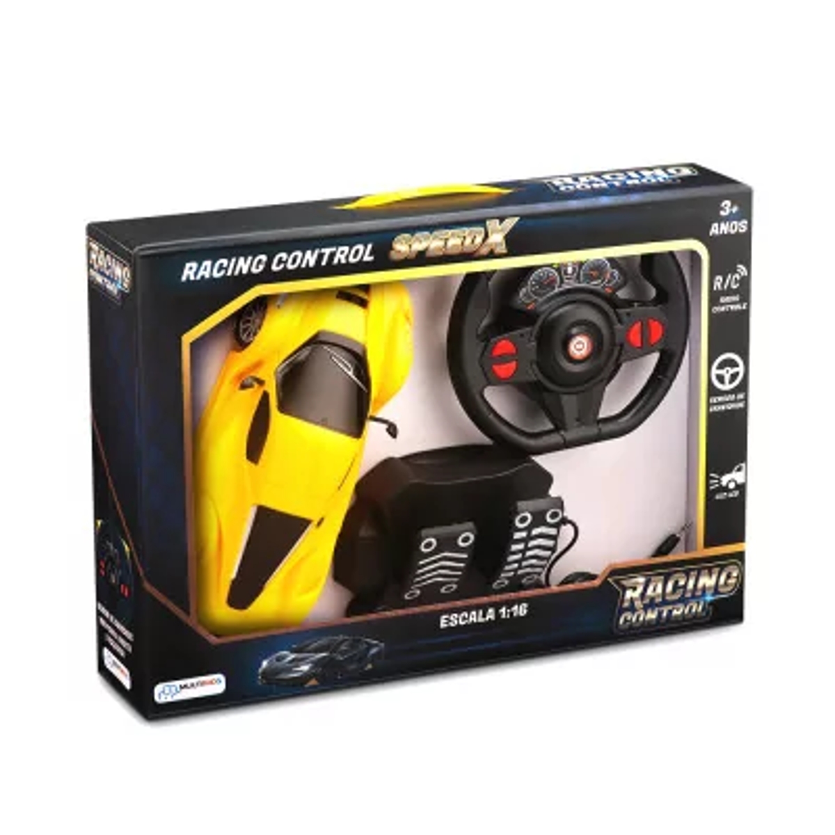 Brinquedo Carrinho Radio Controle com Volante e Pedal Racing Speed X Luz Amarelo Multikids-BR1143