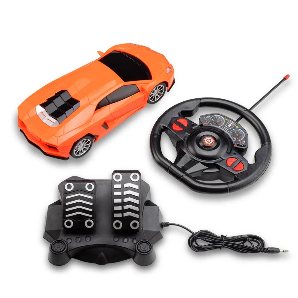 Brinquedo Carrinho Controle com Volante e Pedal Racing Control Nitro Laranja Multikids - BR1144