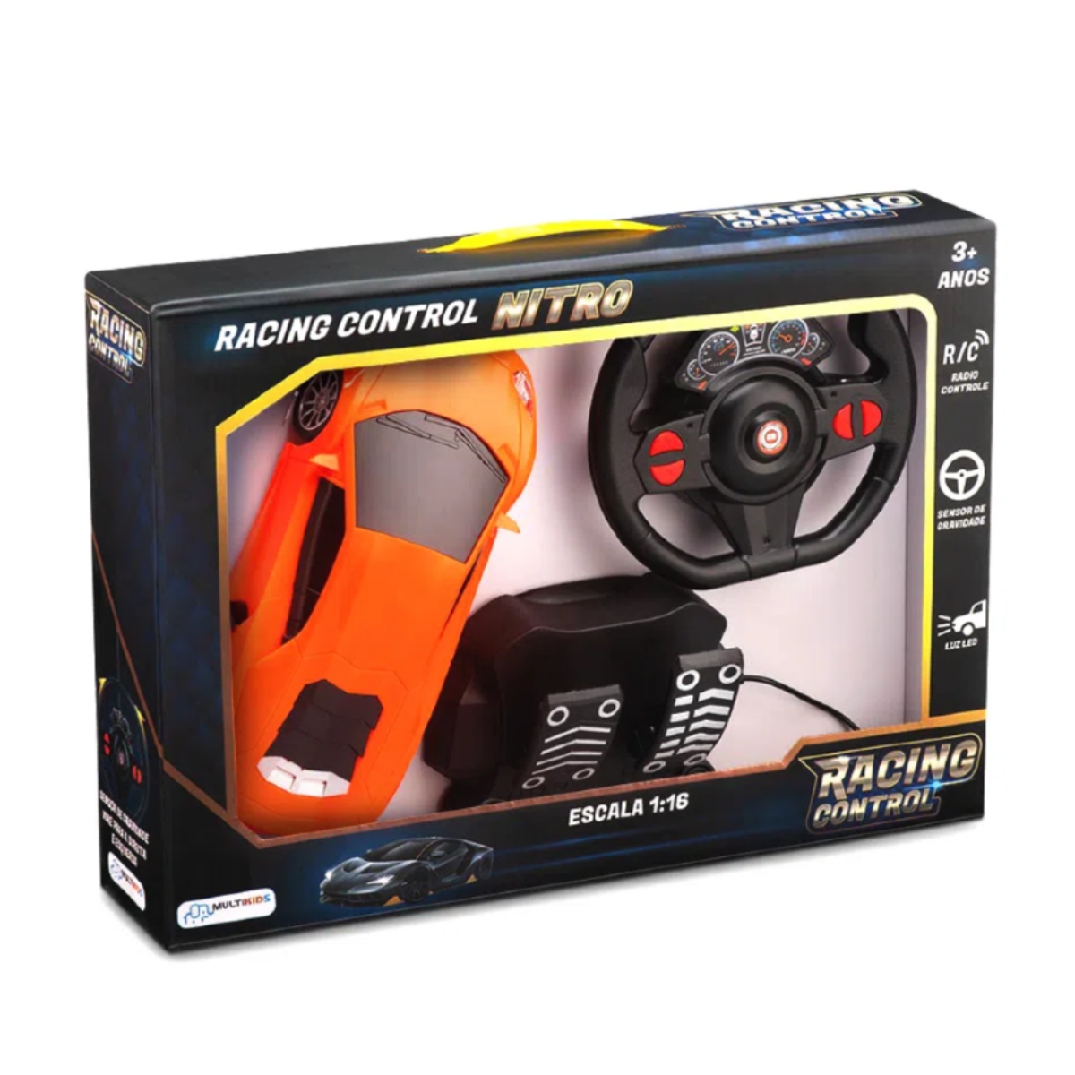 Brinquedo Carrinho Controle com Volante e Pedal Racing Control Nitro Laranja Multikids - BR1144