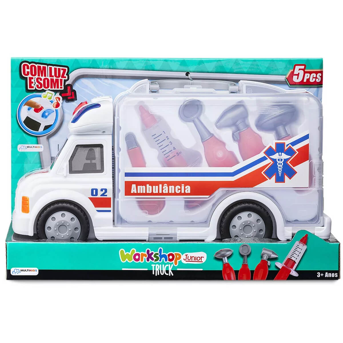 Brinquedo Caminhão de Primeiros Socorros c/ 5 Acessórios Luzes e Som Branco Multikids - BR900