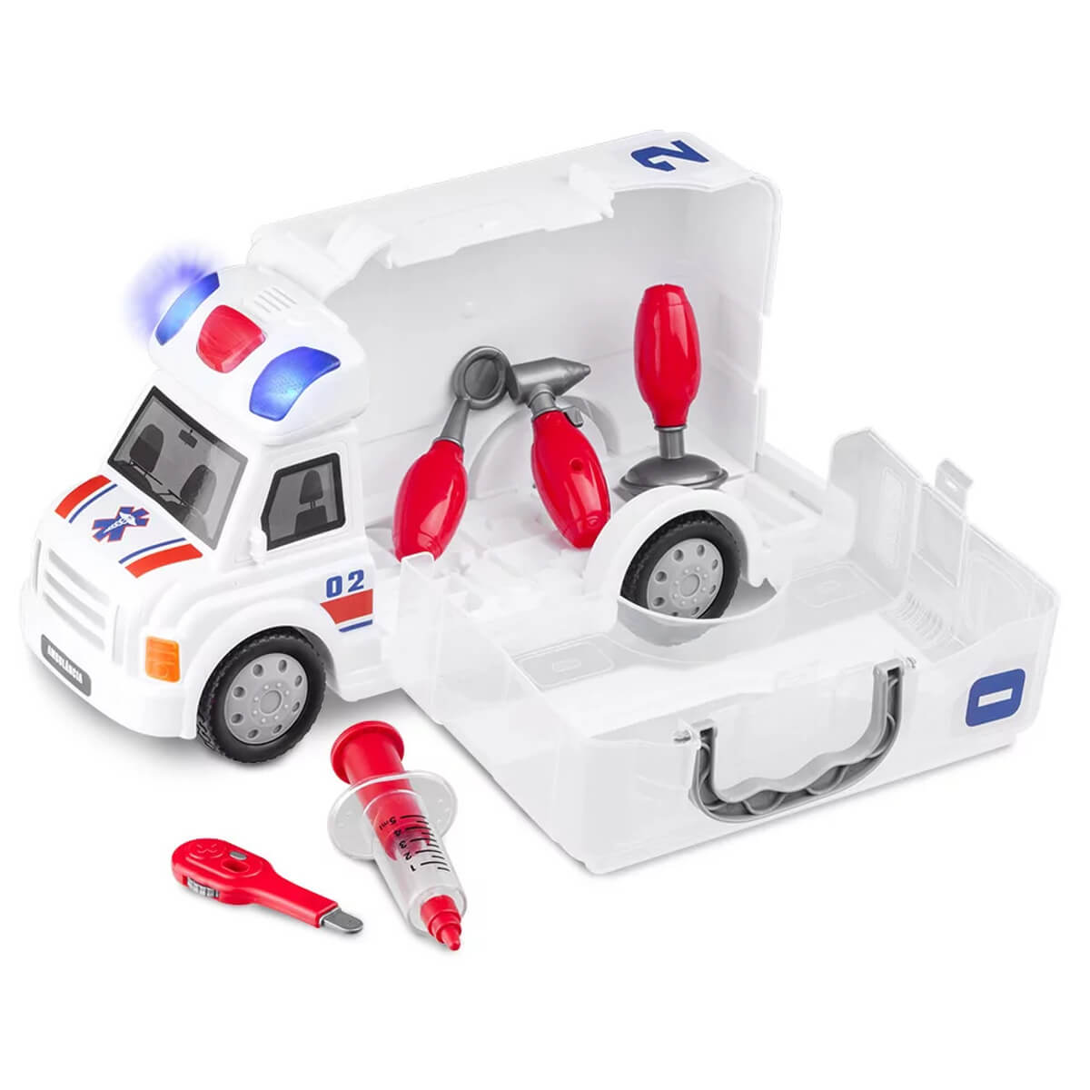 Brinquedo Caminhão de Primeiros Socorros c/ 5 Acessórios Luzes e Som Branco Multikids - BR900