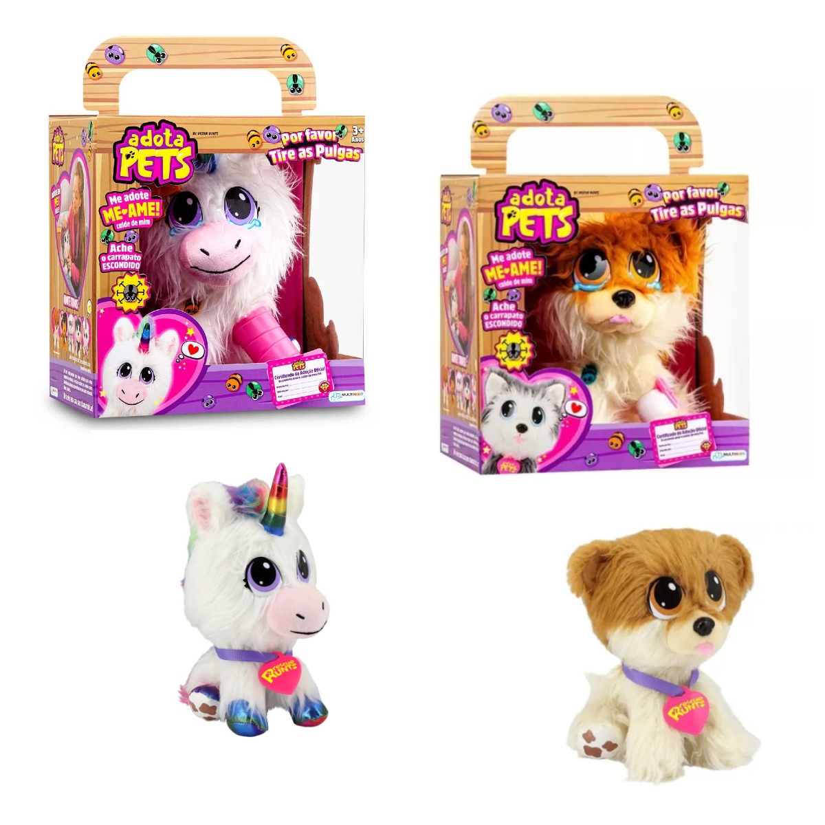 Kit Pelucias Adota Pets Dreamy e Lulu Com Acessórios Multikids