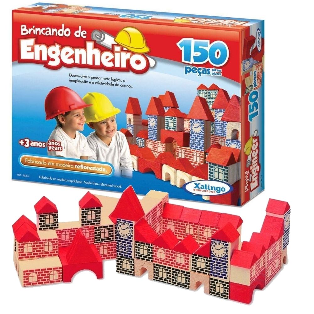 Kit 3 Caixas de Blocos para Montar Brincando de Engenheiro 450 peças Xalingo - 53054