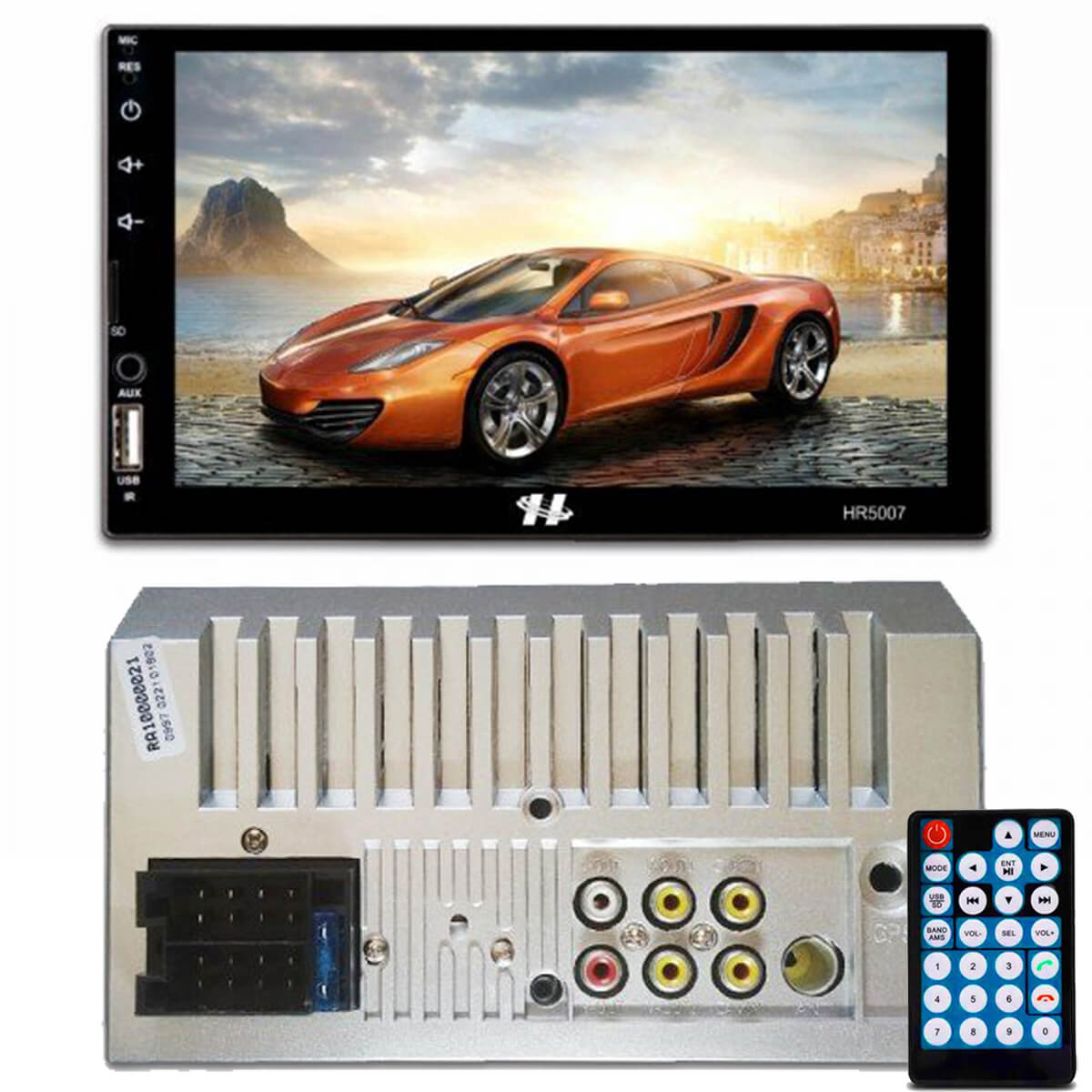 COMP Kit Central Multimídia Palio Strada Siena Idea MP5 7 pol 2Din BT USB Hurricane HR5007 + Moldura + Câmera + Chicotes