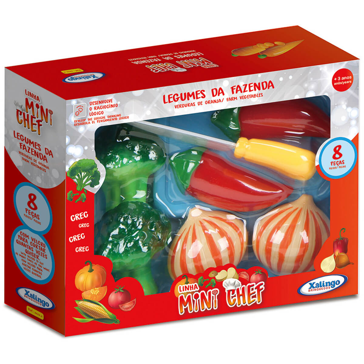 Brinquedo de Alimentos Mini Chef 8 Peças Legumes da Fazenda Com Acessórios Xalingo - 2786.5