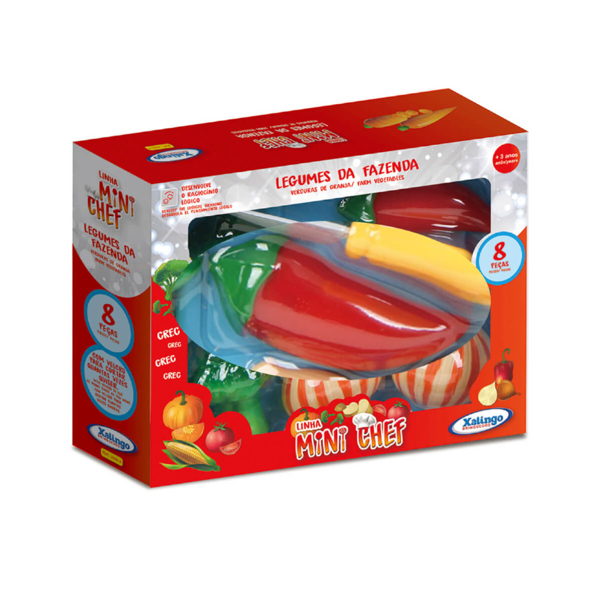 Brinquedo de Alimentos Mini Chef 8 Peças Legumes da Fazenda Com Acessórios Xalingo - 2786.5