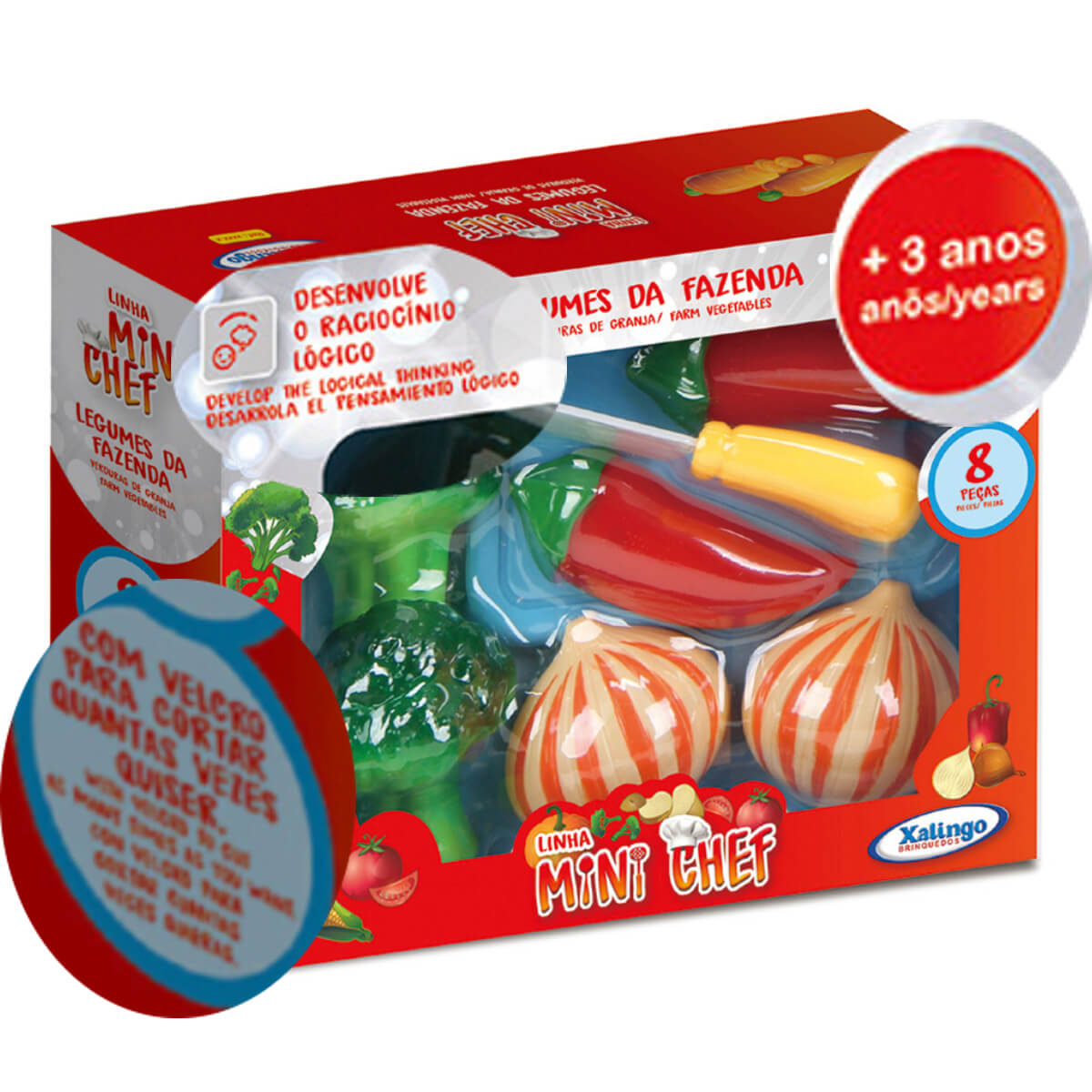Brinquedo de Alimentos Mini Chef 8 Peças Legumes da Fazenda Com Acessórios Xalingo - 2786.5