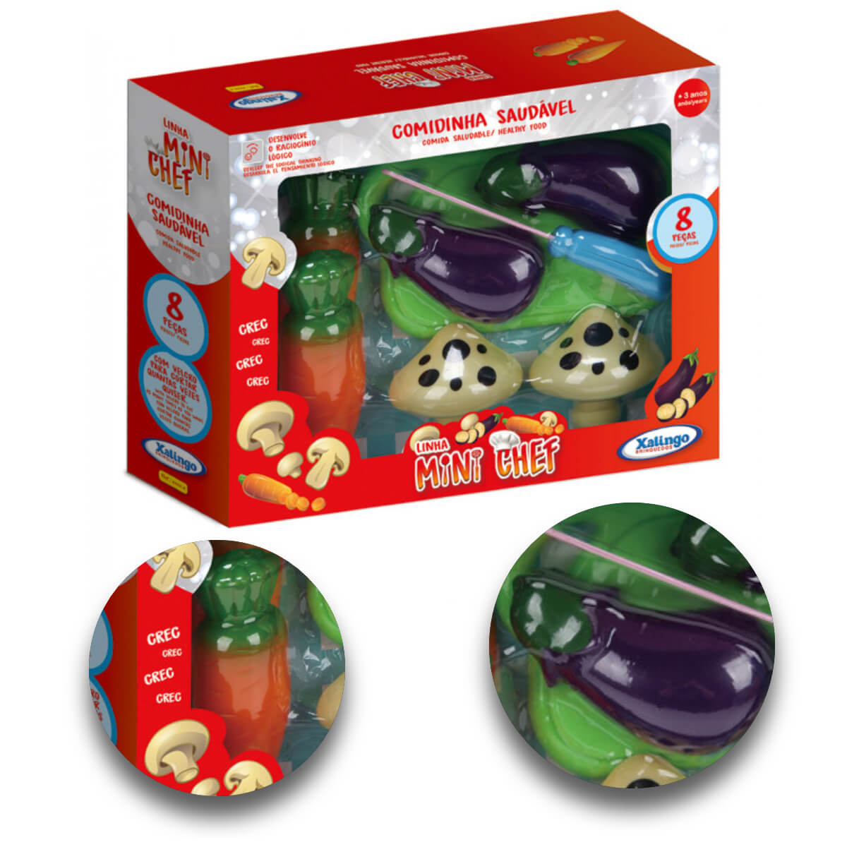 Brinquedo de Alimentos Mini Chef Cozinha Comidinha Saudavel 8 Peças Xalingo - 2787.6