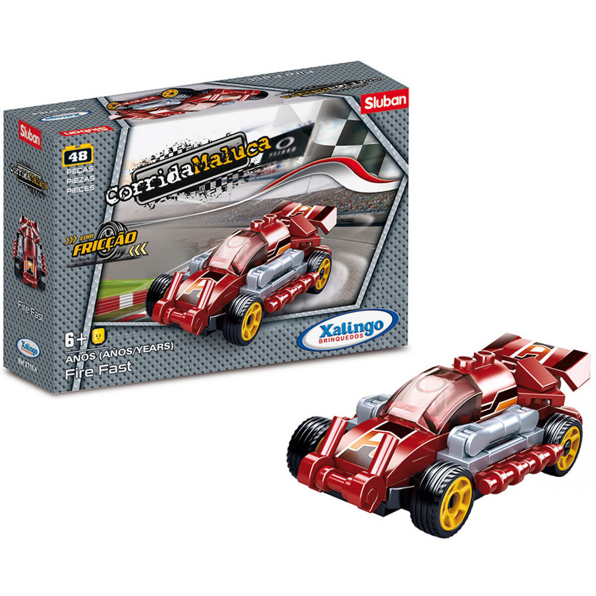 Carrinho Brinquedo de Montar Corrida Maluca Fire Fast 48 Peças Xalingo - 2715.4