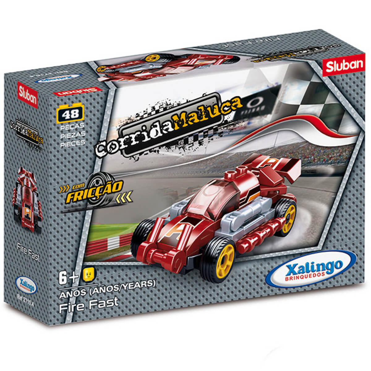 Carrinho Brinquedo de Montar Corrida Maluca Fire Fast 48 Peças Xalingo - 2715.4