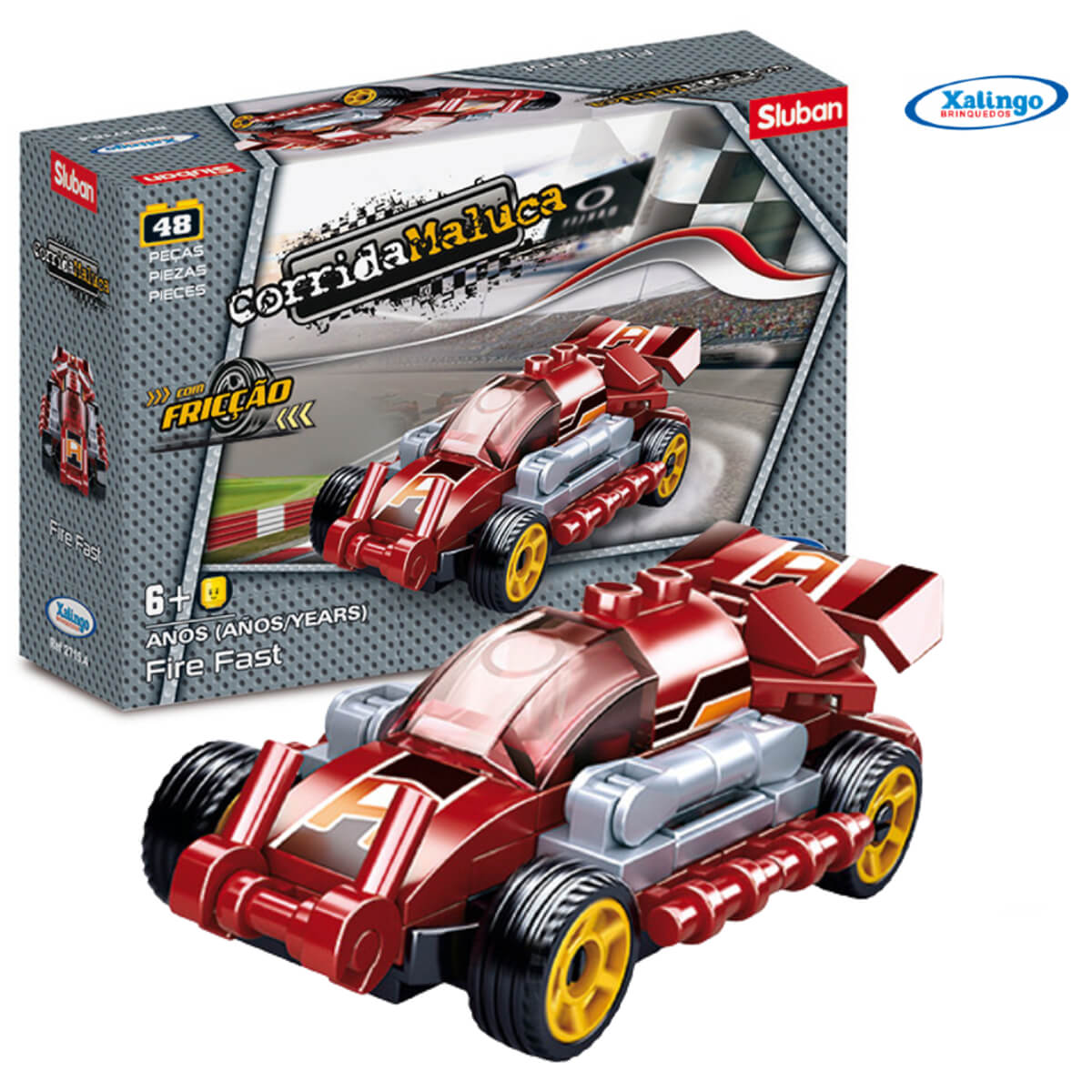 Carrinho Brinquedo de Montar Corrida Maluca Fire Fast 48 Peças Xalingo - 2715.4
