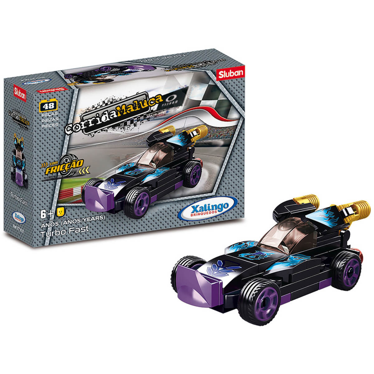 Carrinho Brinquedo de Montar Corrida Maluca Turbo Fast 48 Peças Xalingo - 2716.5
