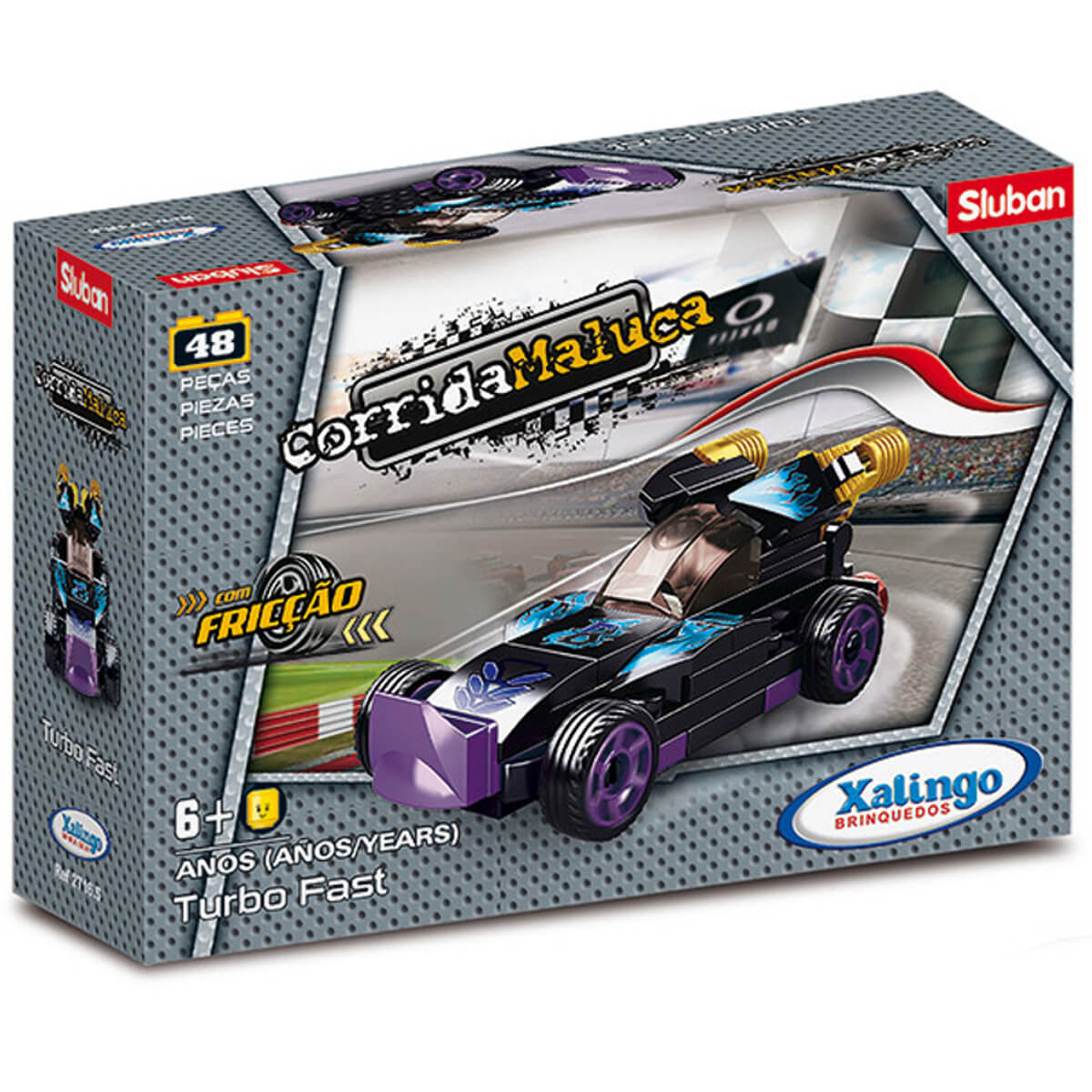 Carrinho Brinquedo de Montar Corrida Maluca Turbo Fast 48 Peças Xalingo - 2716.5