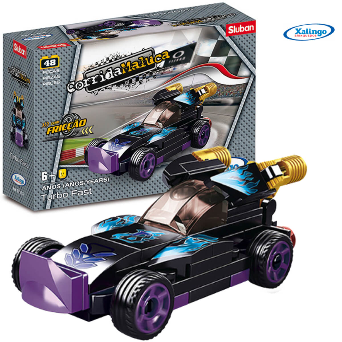 Carrinho Brinquedo de Montar Corrida Maluca Turbo Fast 48 Peças Xalingo - 2716.5