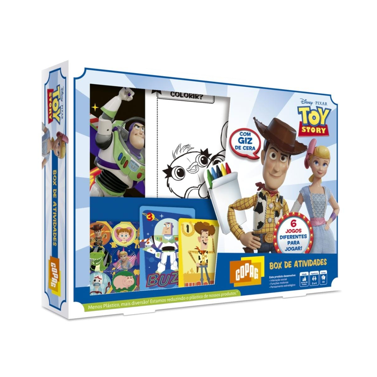 Brinquedo Box de Atividades Toy Story 4 6 jogos Diferentes e Giz de Cera para Colorir Copag 30824