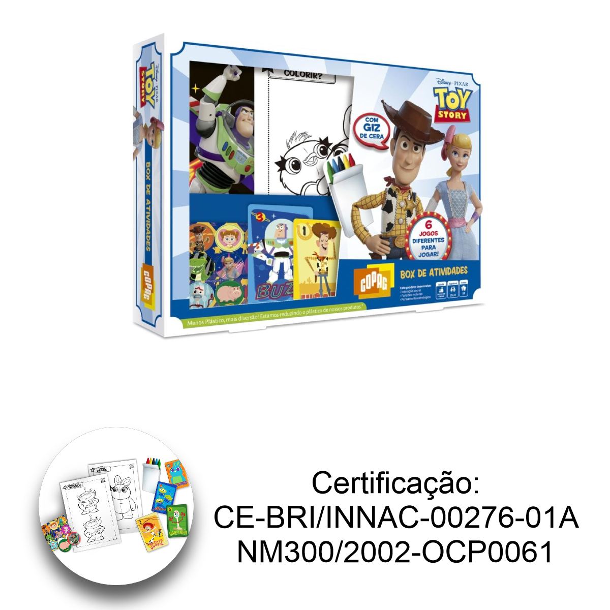 Brinquedo Box de Atividades Toy Story 4 6 jogos Diferentes e Giz de Cera para Colorir Copag 30824