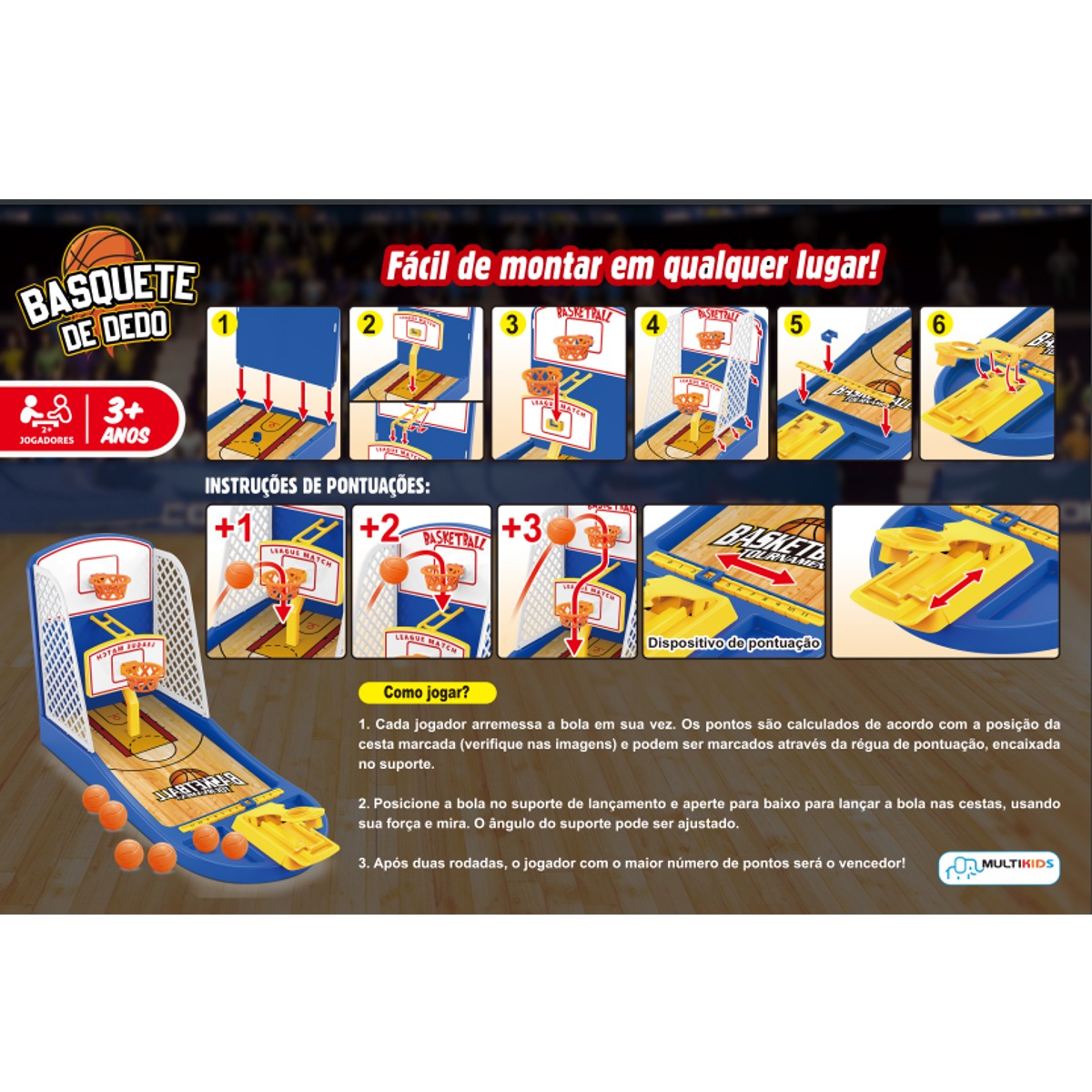 Brinquedo Jogo Basquete de Dedo Basketball Tournament Com 6 Bolinhas Multikids - BR1476