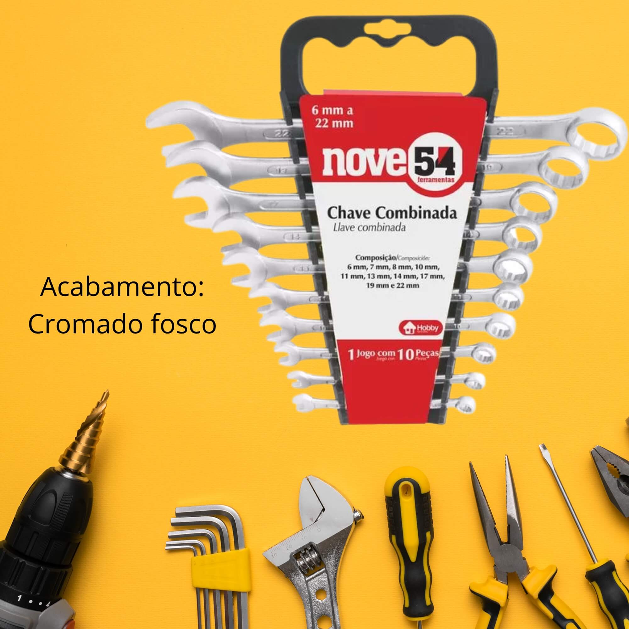 Jogo de Chaves Combinadas, 6 mm a 22 mm, Aço Carbono com 10 peças NOVE54 - 3603622000