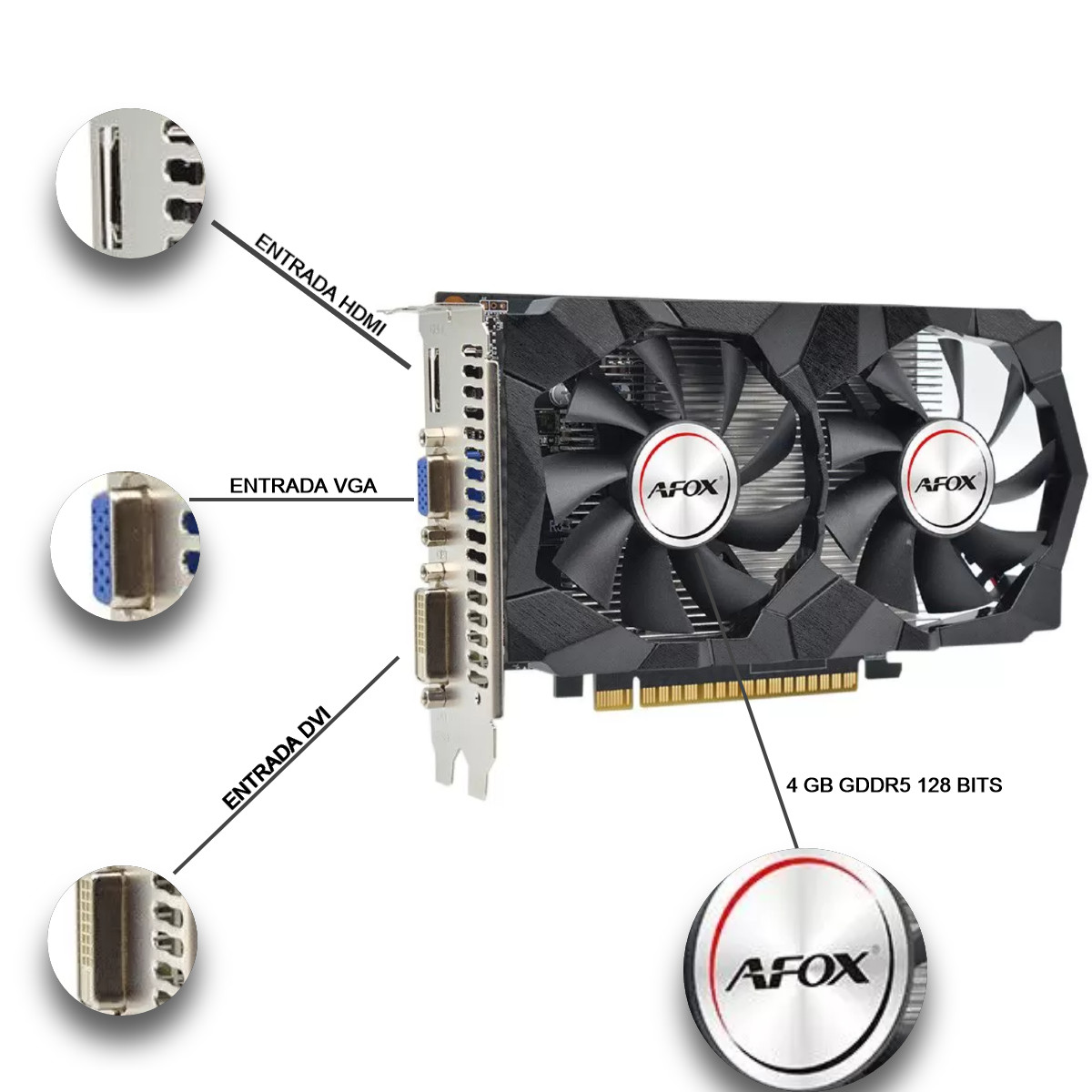 Placa de Video NVIDIA Afox Geforce GT740 4Gb GDDR5 128 Bits - AF740-4096D5H2-V2