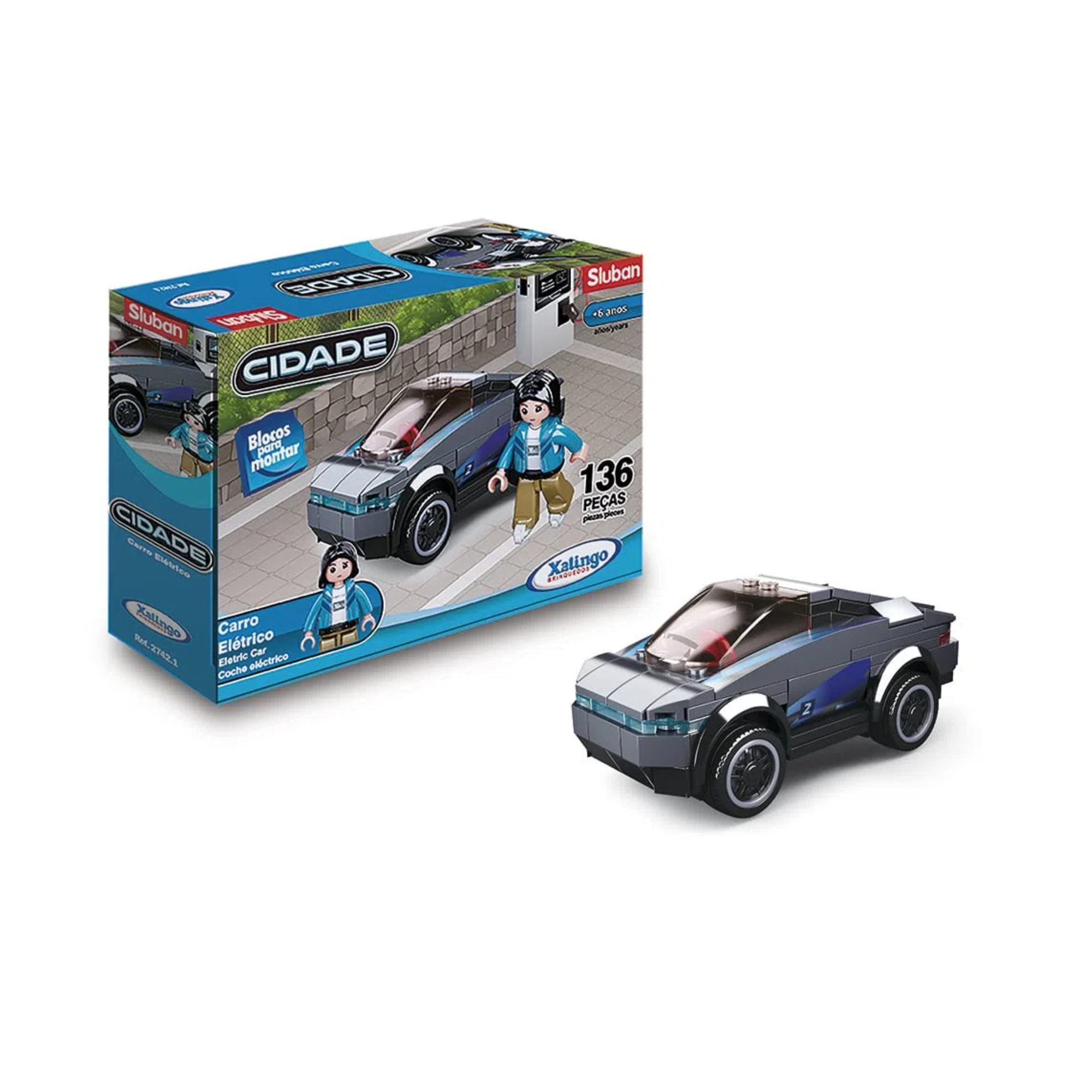 Brinquedo de Montar Réplica Carro Modelo Elétrico 136 Peças Xalingo - 2742.1