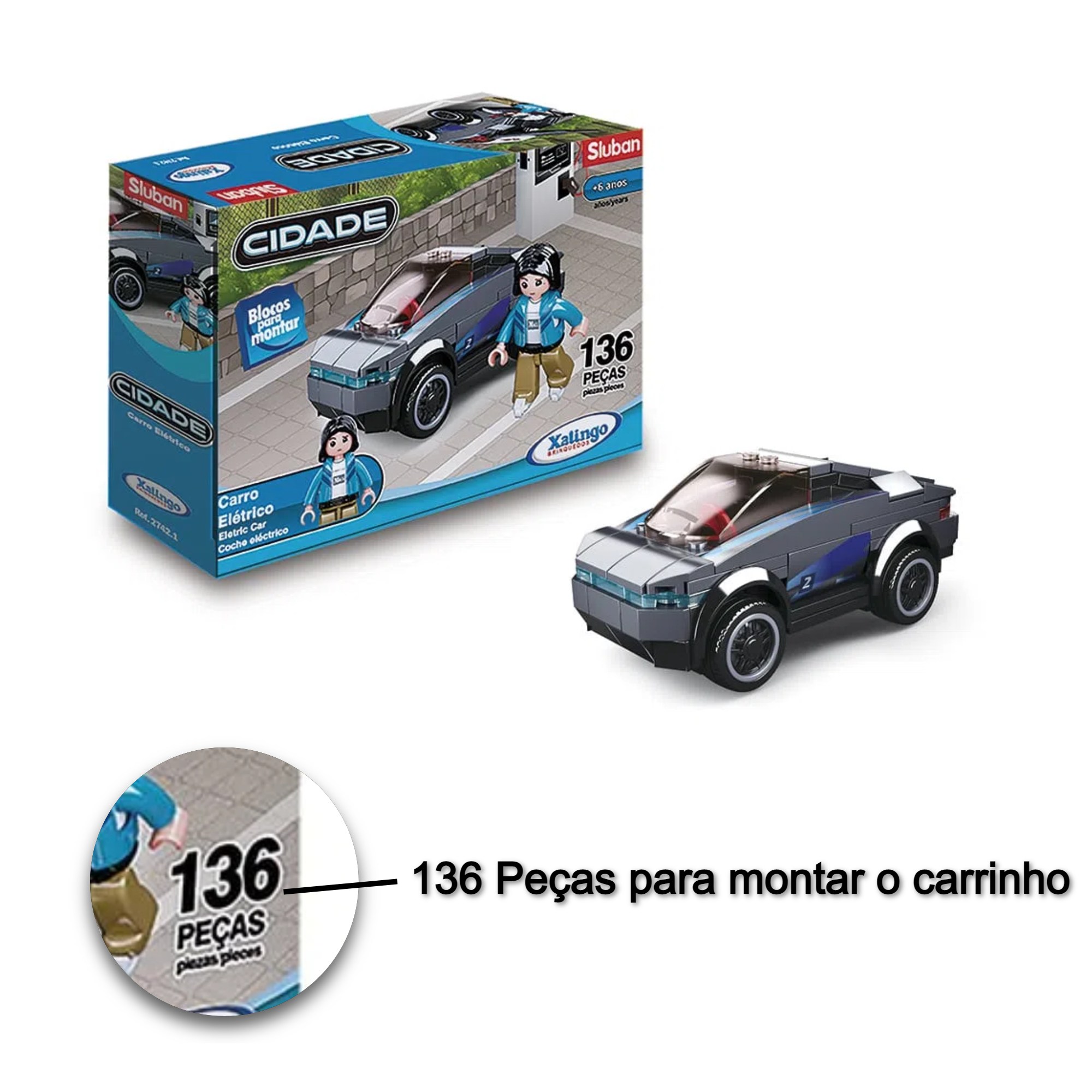 Brinquedo de Montar Réplica Carro Modelo Elétrico 136 Peças Xalingo - 2742.1