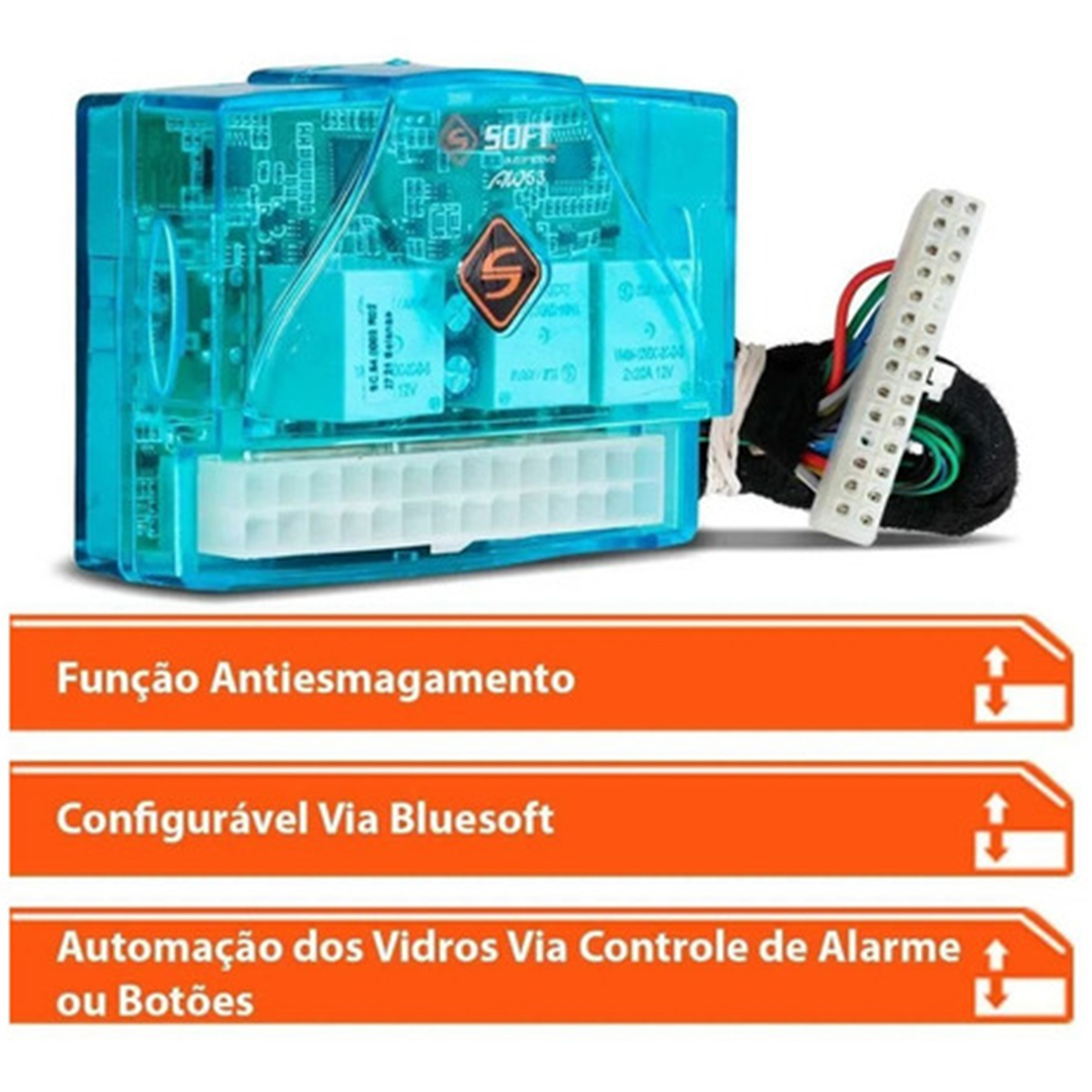 Módulo de Vidro Elétrico Universal 4 Portas Subida/Descida Digital Antiesmagamento Soft - AW53