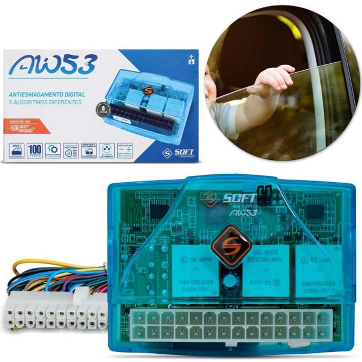 Módulo de Vidro Elétrico Universal 4 Portas Subida/Descida Digital Antiesmagamento Soft - AW53