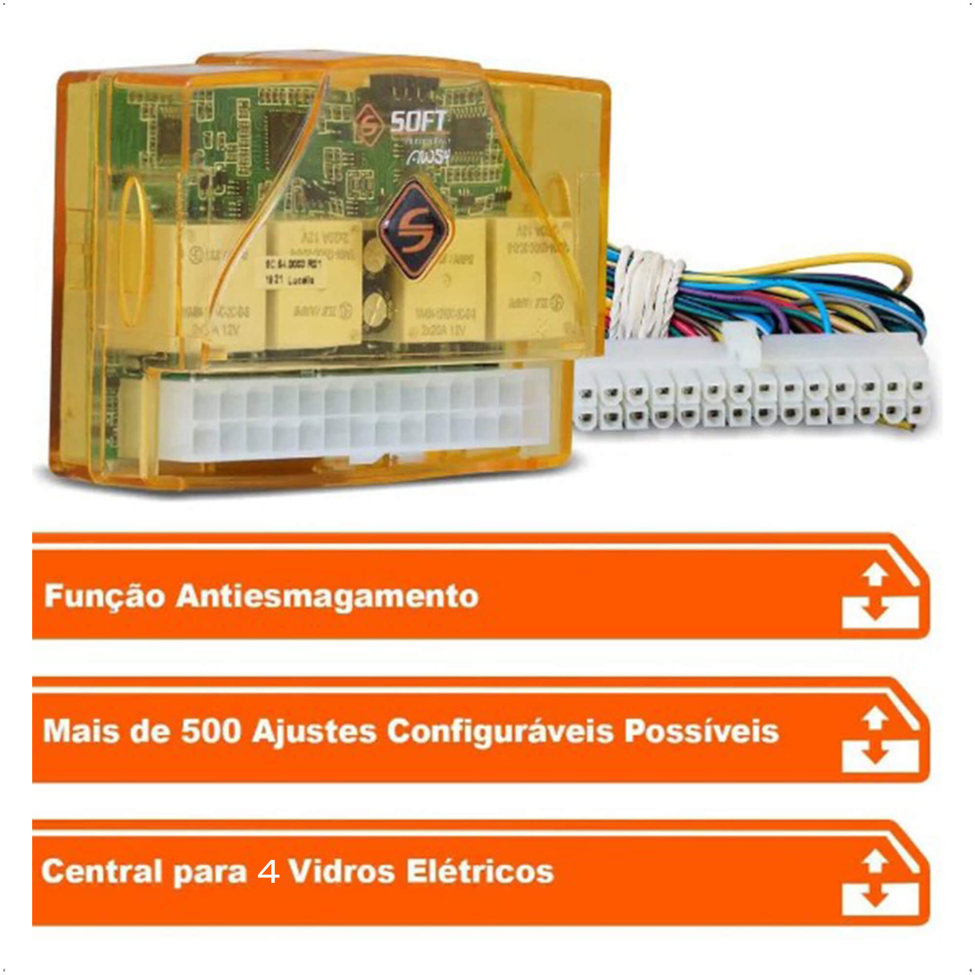 Módulo De Vidro Elétrico Universal 4 Portas Subida/Descida Automática Antiesmagamento AW54-Soft