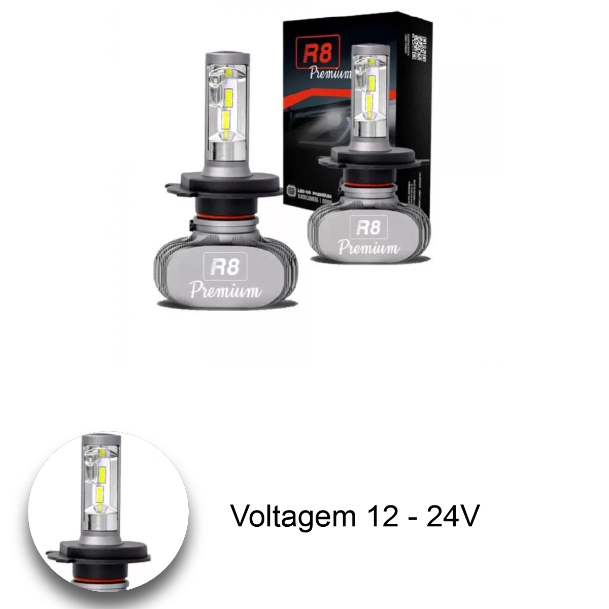 Kit Lâmpada LED Premium H4 6500K 4000 Lumens JR8 - JH0R8PH4