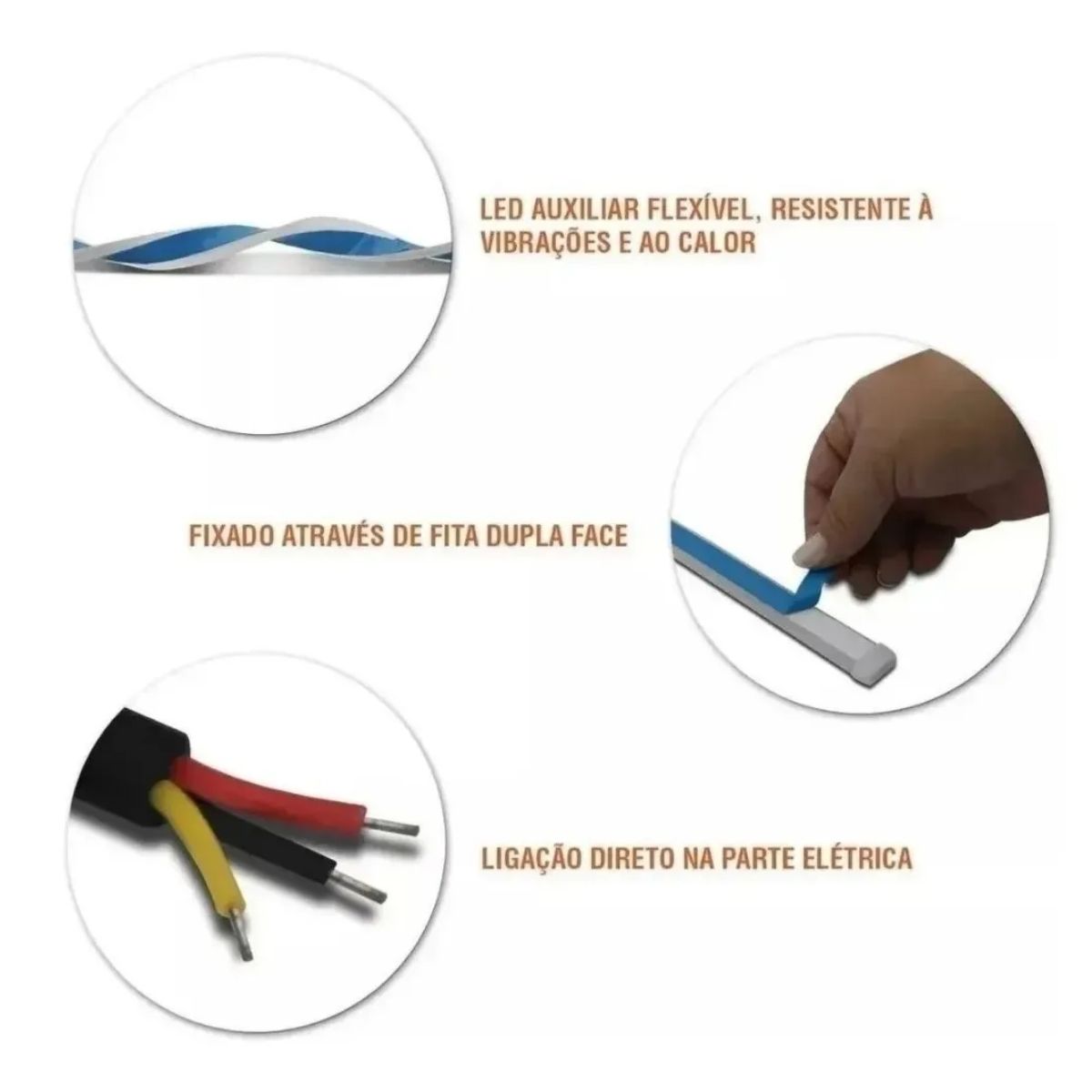 Fita LED Flexível para Farol Automotivo 45cm Luz Branca e Amarela JR8 - JH0FILED45
