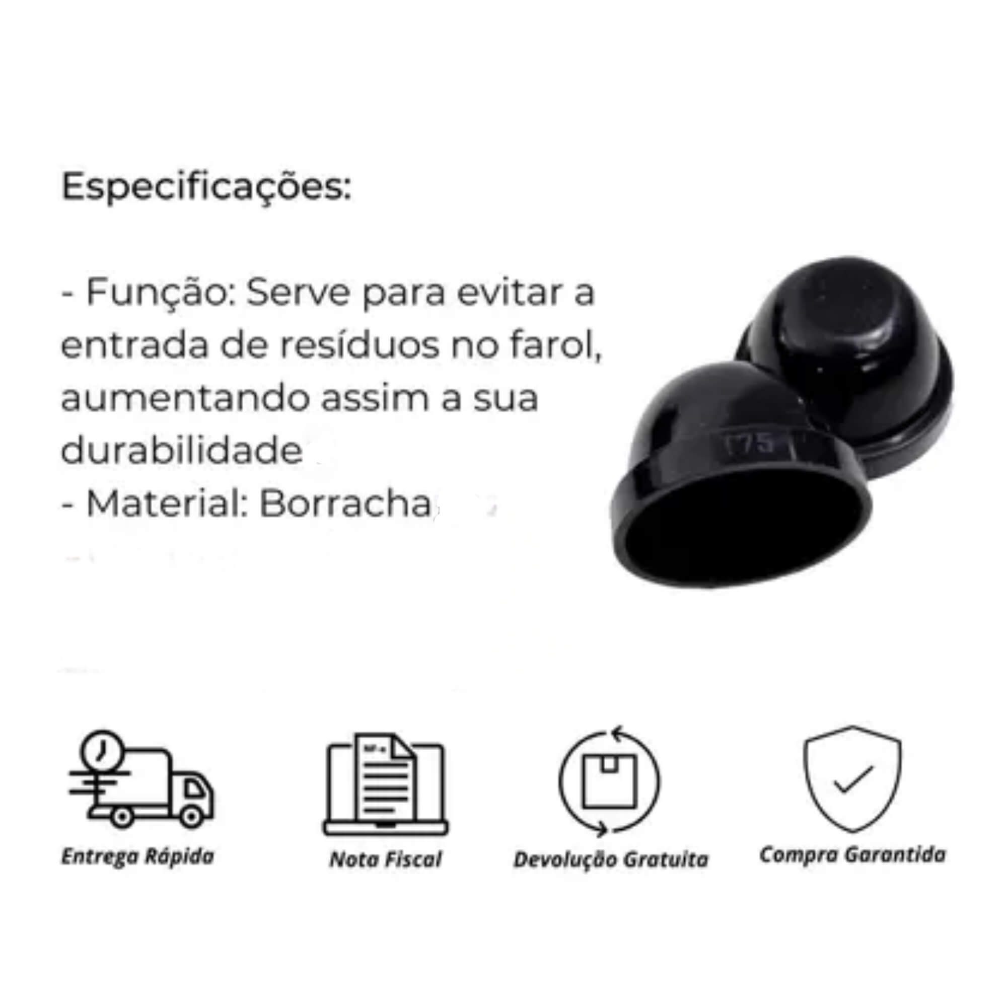 Par de Borracha, Bucha ou Tampa de Vedação para Farol Led G8/5,5 cm JR8 - JH0BVEDG11