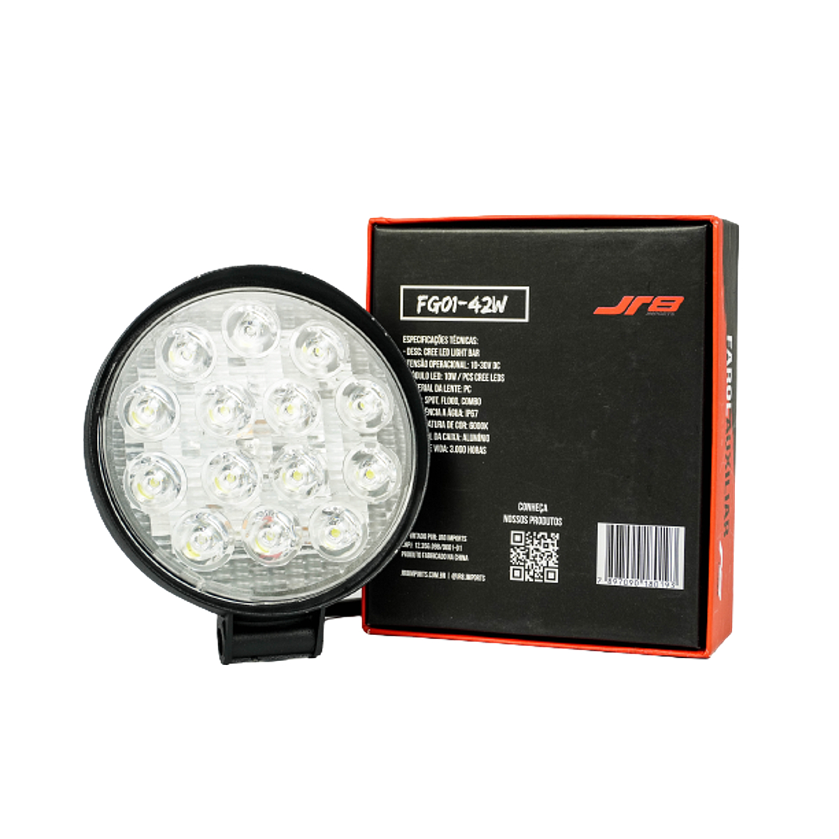 Farol Auxiliar FG01-42W R8 14 LED 6000K 10-30V Resistente à Água - JR8 JH0FA42WR14