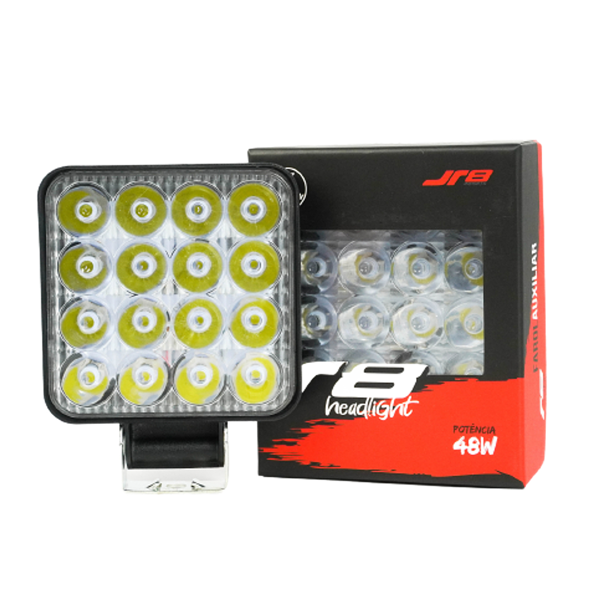 Farol Auxiliar FG01-48W R8 16 LED 6000K 10-30V Resistente à Água Alta Iluminação JR8 JH0FA48WQ16