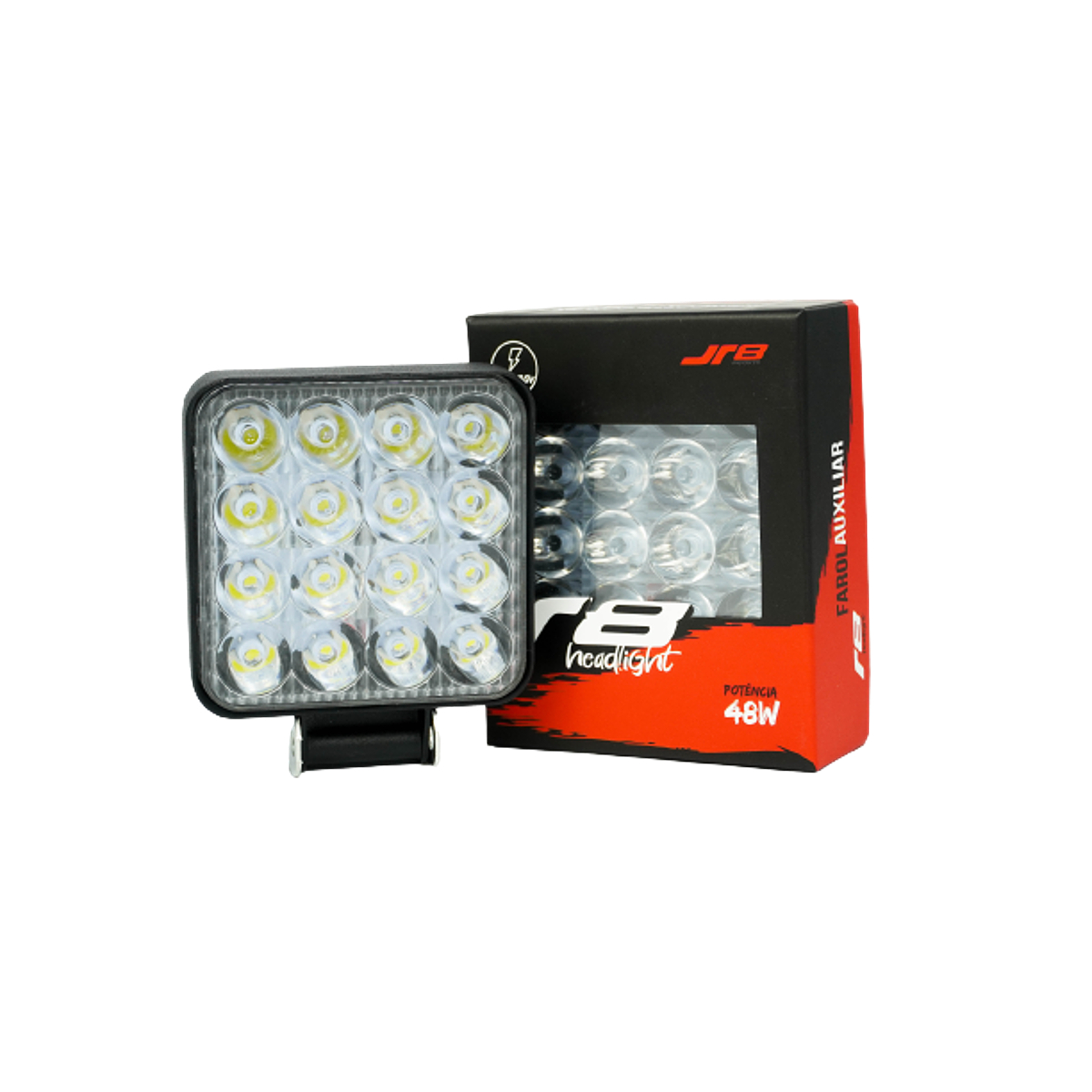 Farol Auxiliar FG01-48W R8 16 LED 6000K 10-30V Resistente à Água Alta Iluminação JR8 JH0FA48WQ16