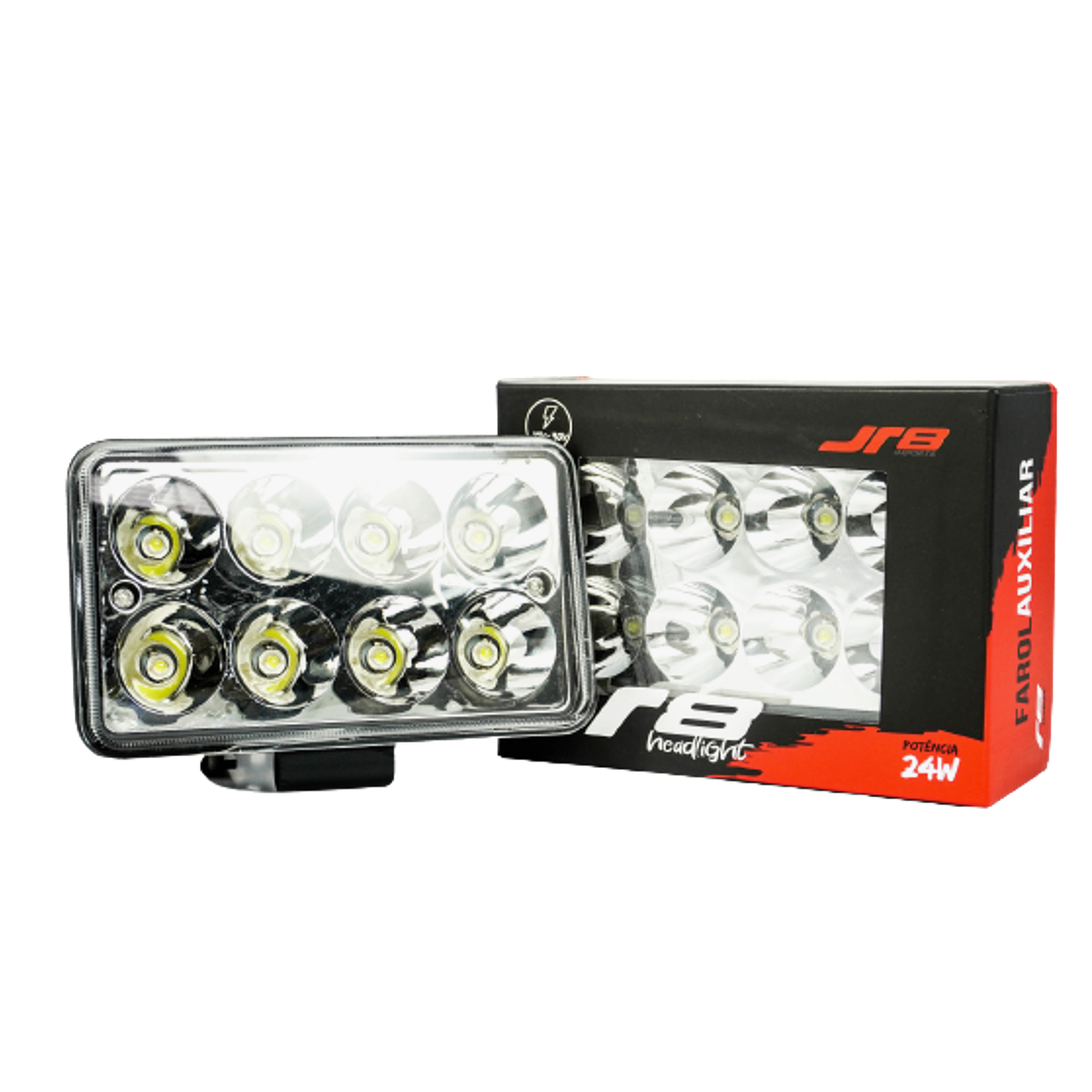 Farol Auxiliar FG47-24W R8 8 LED 6000K 10-30V Resistente à Água Alta Iluminação JR8 JH0FA24WRT8