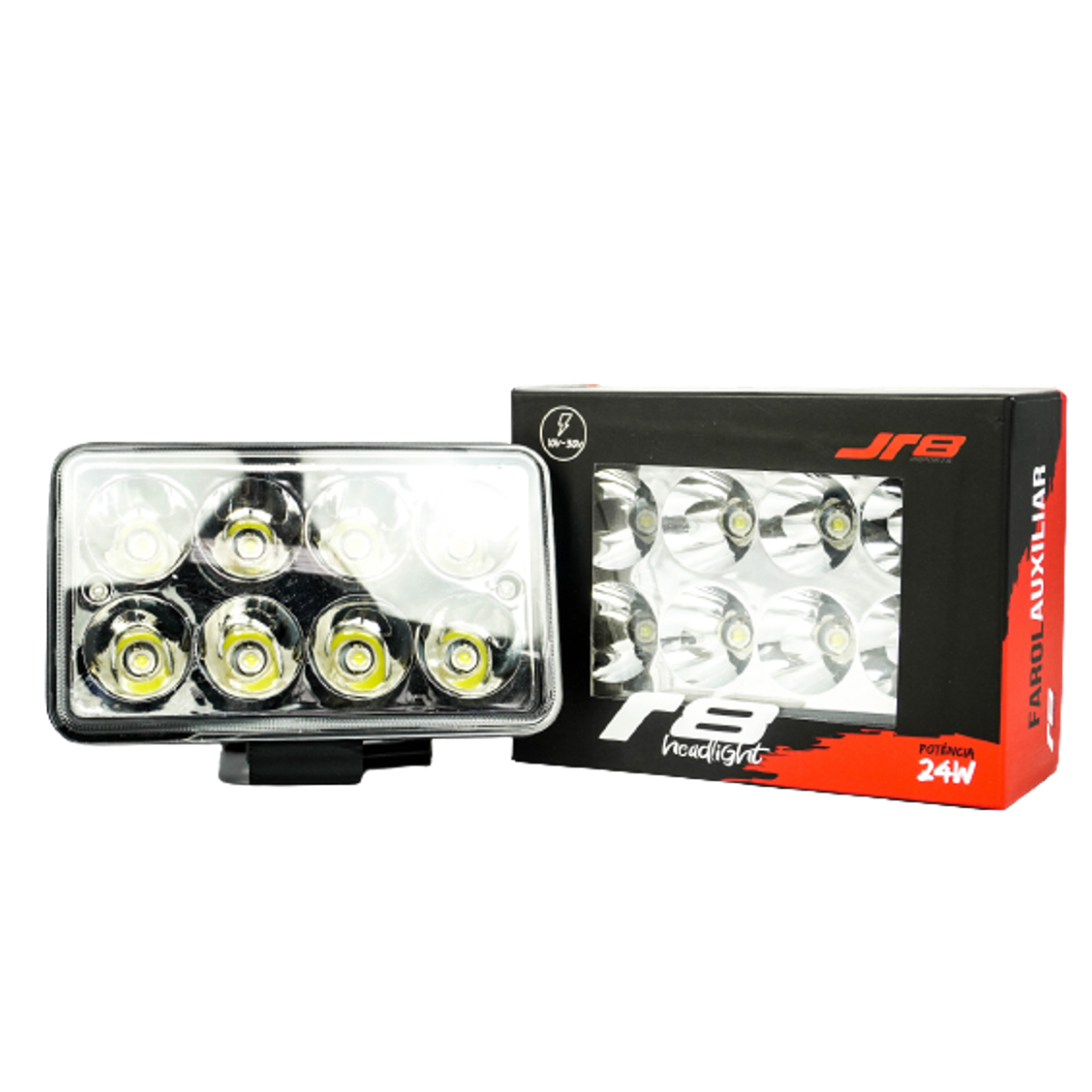 Farol Auxiliar FG47-24W R8 8 LED 6000K 10-30V Resistente à Água Alta Iluminação JR8 JH0FA24WRT8